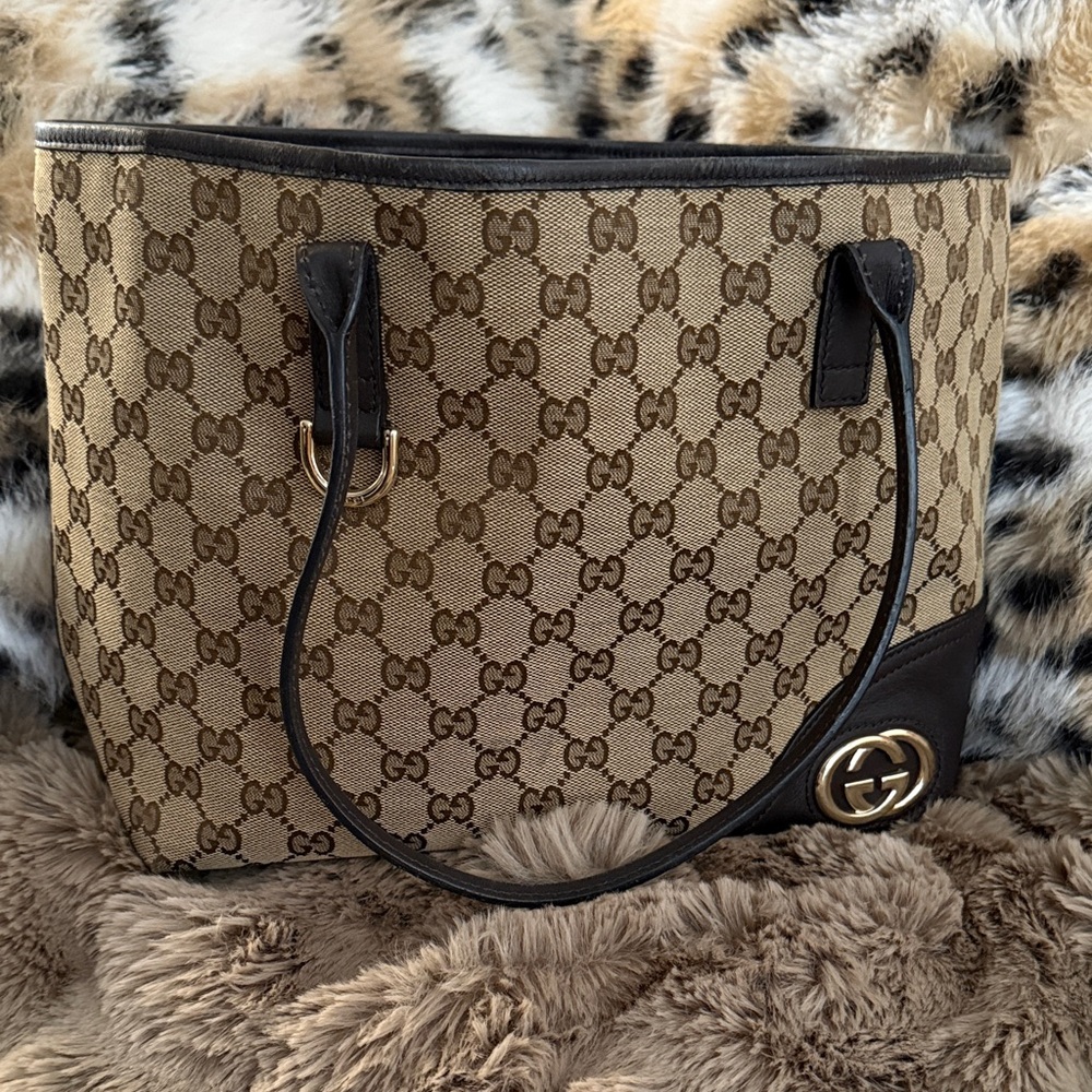 Gucci Tan and Brown GG Canvas Tote
